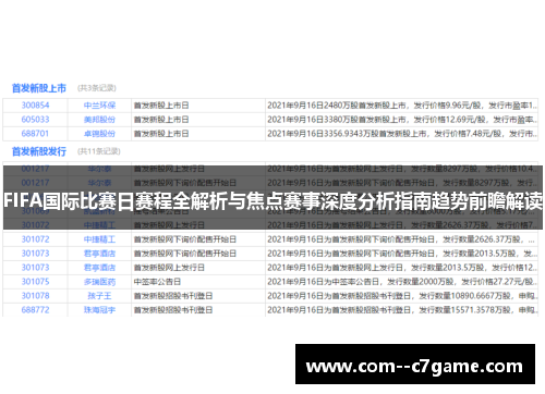 FIFA国际比赛日赛程全解析与焦点赛事深度分析指南趋势前瞻解读